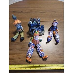 Halloween Haunted Castle Miniature & Three Shelf Sitters- Witch & 2 Pumpkin Head